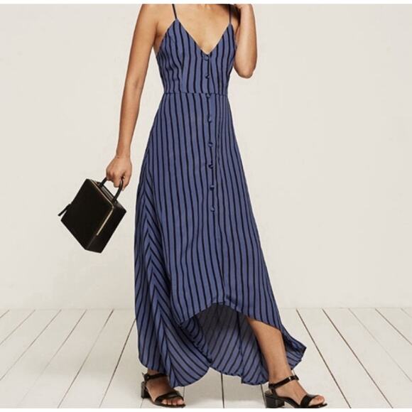 NWT Reformation Savanah Dress Blue striped Sundress Women's Size 0 - Picture 3 of 15